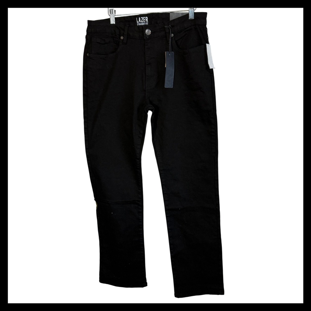 NWT Lazer Mens Straight Fit Jeans Black Rinse Stretch Denim 34x32 ML83596 NWT